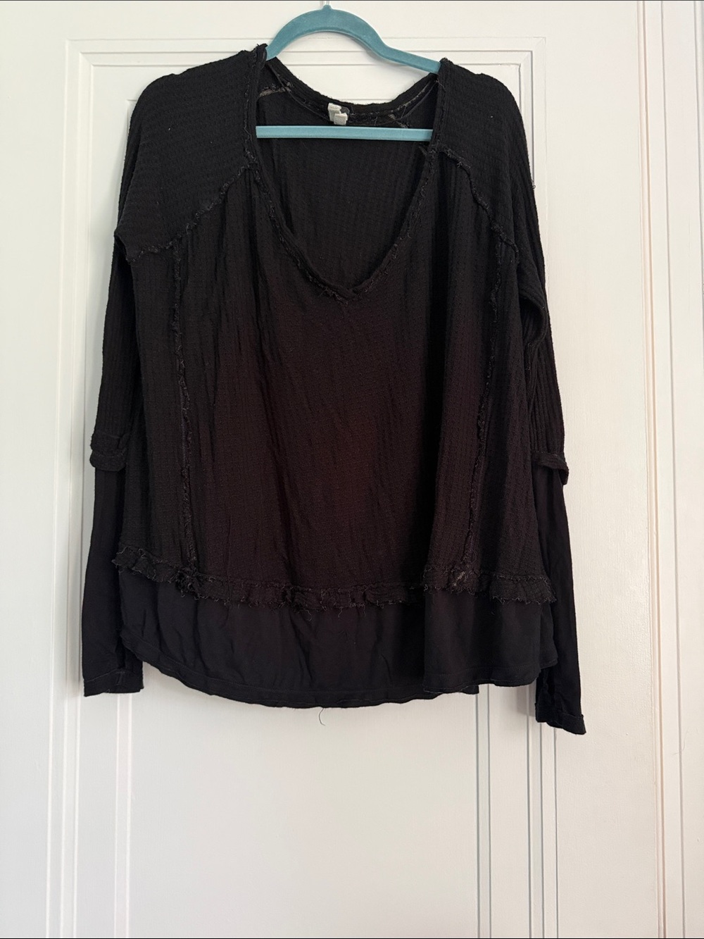 We The Free Black Waffle Knit V-Neck Tunic